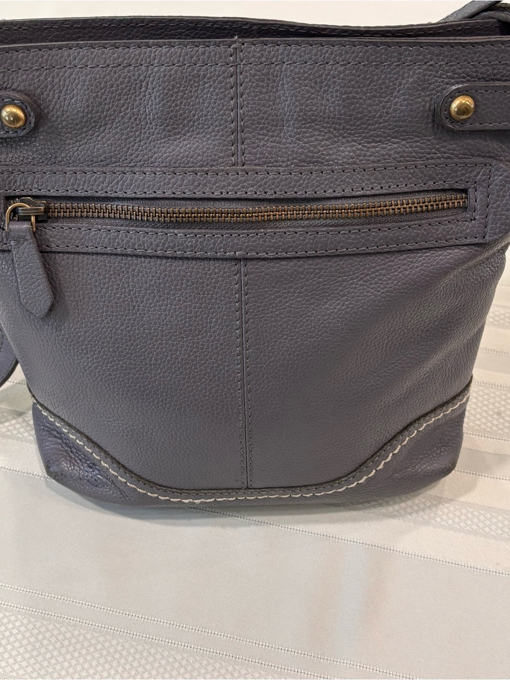 BORN Grey Leather Crossbody Bag with Front Zip Pocket